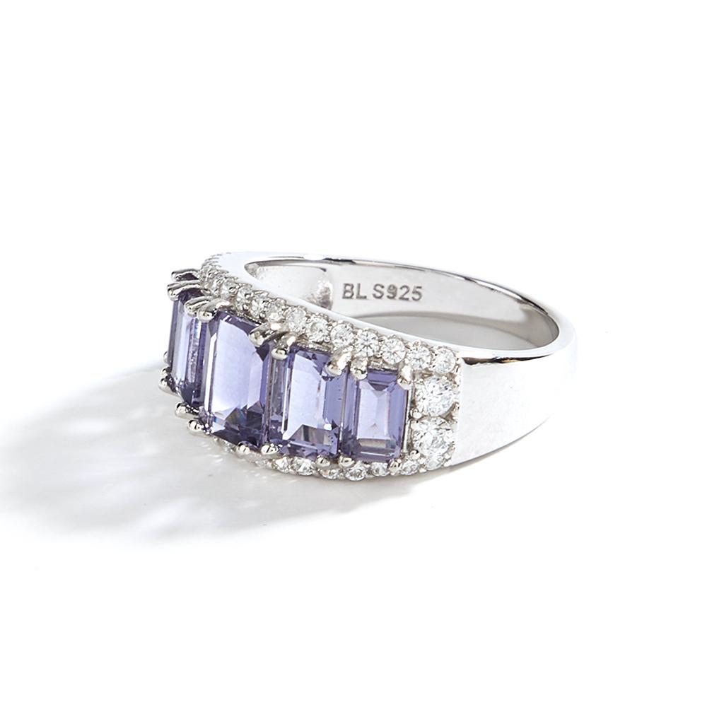 Classic design 925 sterling silver women's ring natural octagonal iolite real gemstones fine jewelry for Anniversary party gifts
