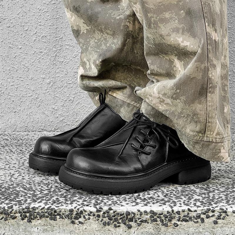 Fashion Casual thick soled men's leather shoes Classic designer style Fashion street walking Daily youthful versatile shoes Black