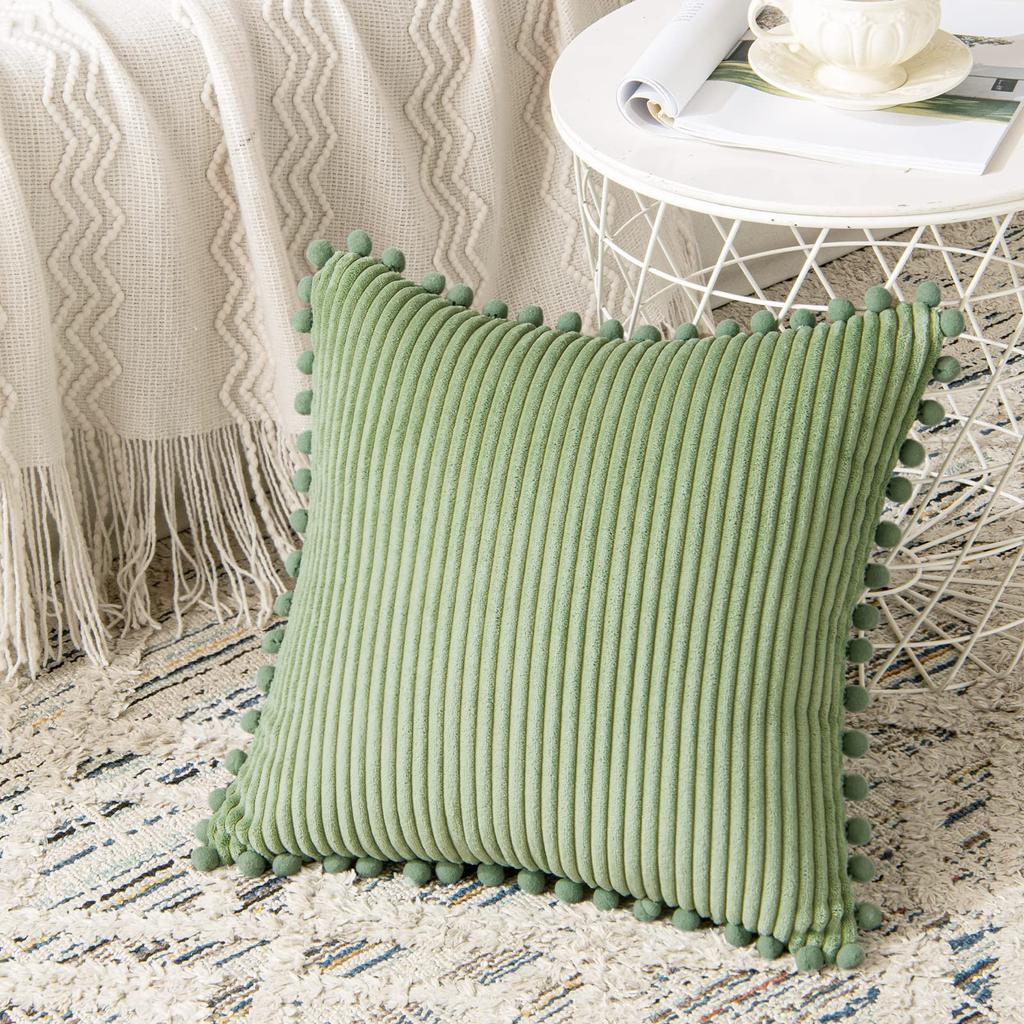 1pc Boho Decorative Pillow Covers with Pom-poms  Pillow Covers Corduroy Cushion Case Cute and Soft Square Throw Pillows