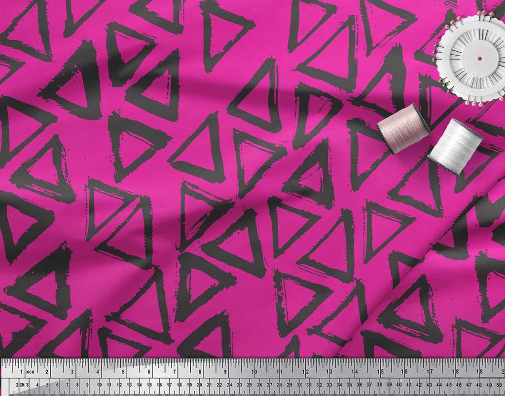 Soimoi Rosa Japan Krepp Satin Stoff Dreieck Geometrische Stoffdrucke Meterware 42 Zoll