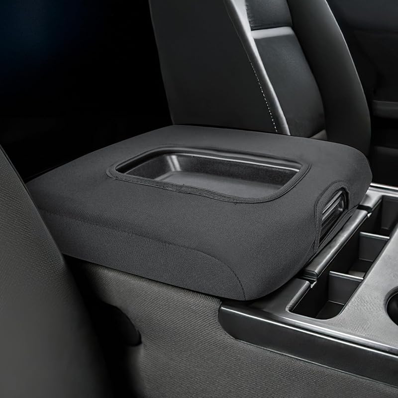 JOYTUTUS Center Console Cover Compatible With Silverado Sierra 2014 2015 2016 2017 2018 Jump Seat, Leather Arm Rest Armrest Cover For Car, Durable