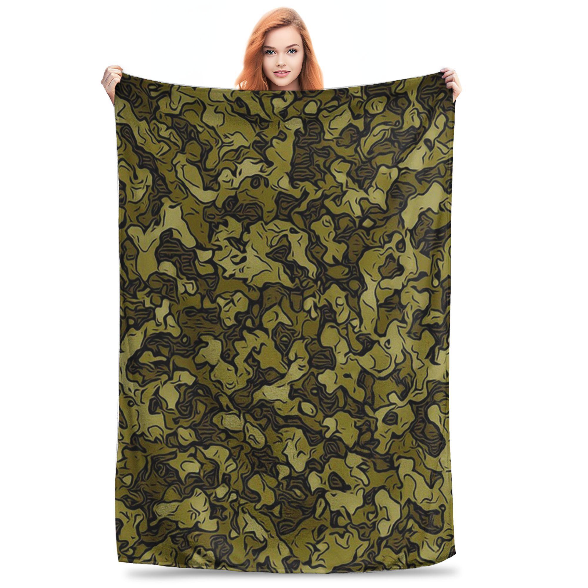 

Flannel Throw Blanket Green Camouflage Army Camo Warm Plush Blankets Soft Bedding for Bed Living room Home Travel Couch 80x120cm