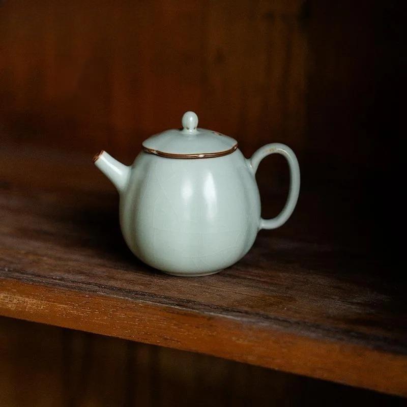 Teiera in Ceramica Cinese Blu Ru Fatta a Mano Pentola Aperta Xishi Bollitore Retrò per la Preparazione del Tè con Infusore Cerimonia del Tè Kung Fu Caffè Ornamenti