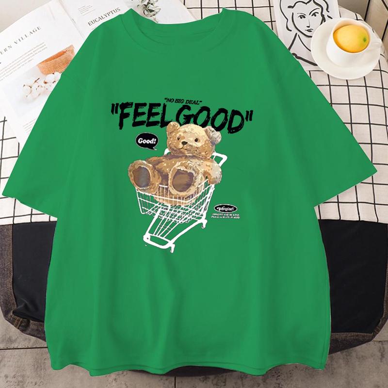 

New Cartoon Bear Short Sleeve T-shirt Women Men Loose Top Fashion Korean Style Tee 4XL