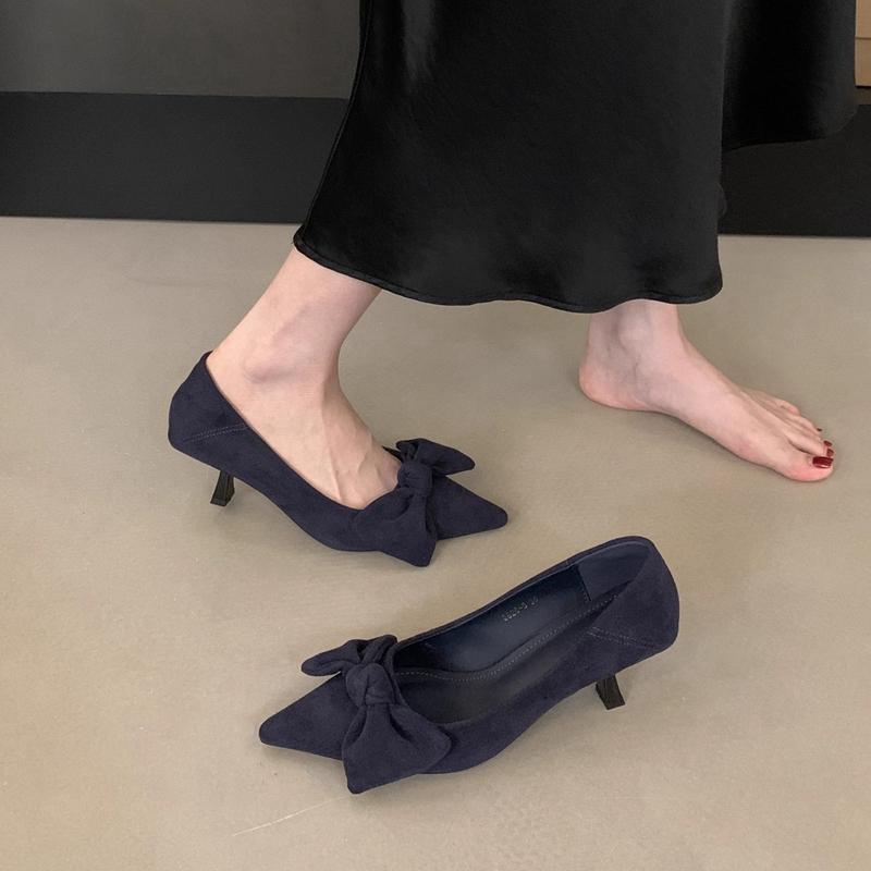 Fashion SUOJIALUN 2025 New Brand Women Pumps Shoes Fashion Bow-knot Pointed Toe Shallow Slip On Boat Shoes Thin High Heel Single Shoes