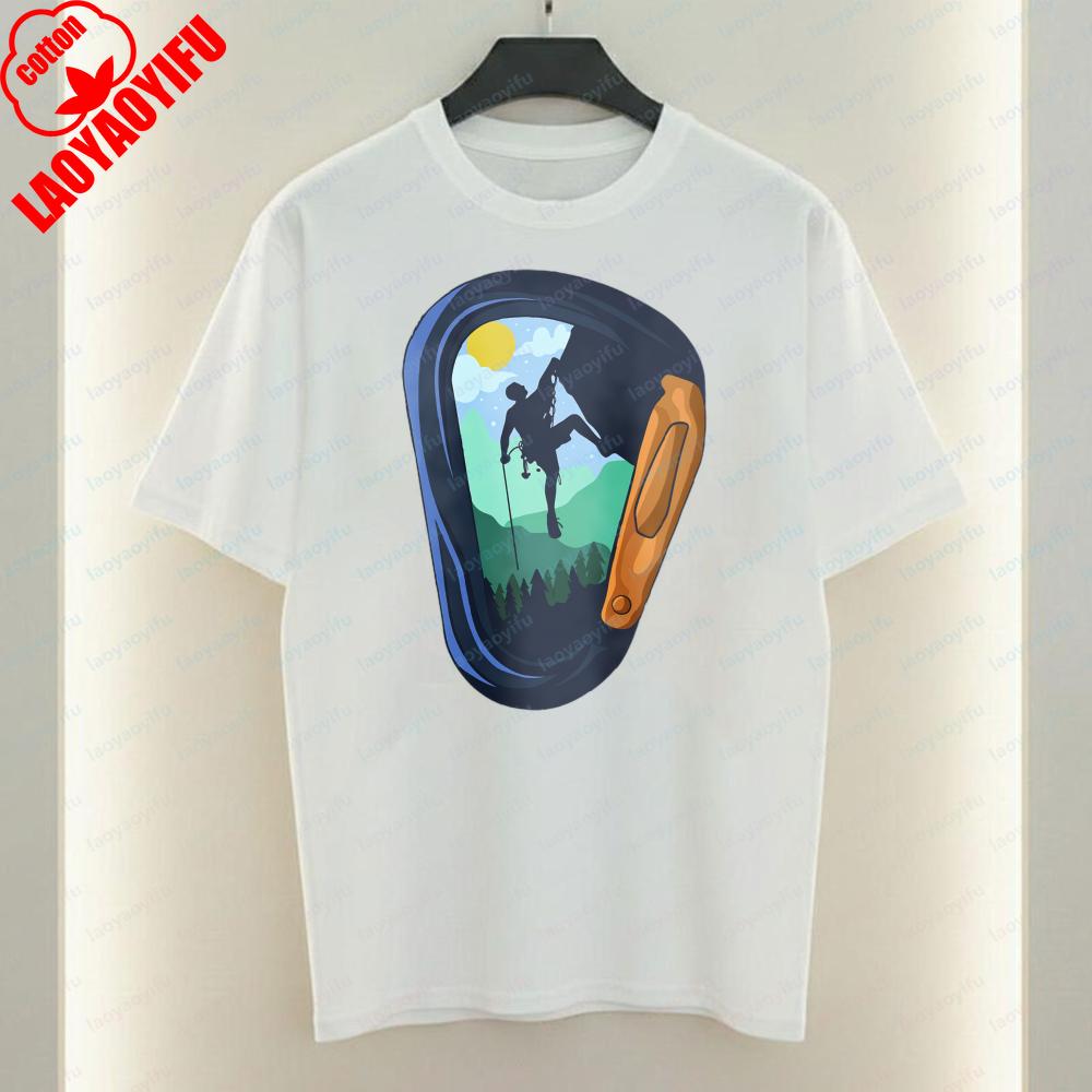 Carabiner Mountain Climber Tops Hiking Adventure Scene Tee Outdoor Activity Summer Wear Retro Graphic Casual Style Mens TShirt S