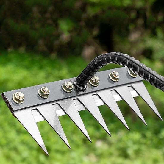 Garden Weeding Rake Heavy-Duty Carbon Steel Weed Puller 5/6/7/8 Teeth Weeder Rake Hand Uprooting Tool