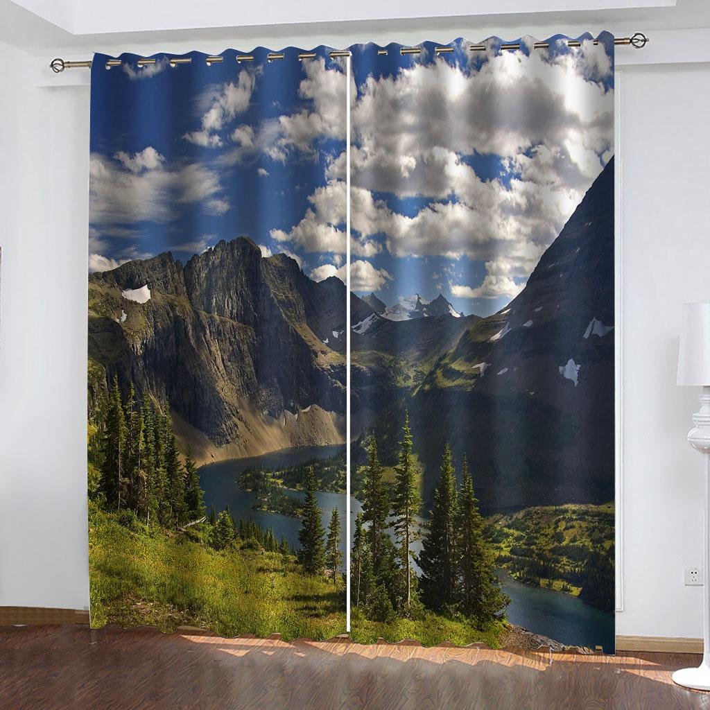 HUANZHUANG Curtains for Windows Living Room 3D Beautiful Landscape Scenery Blackout Curtains for Bedroom 2 Panels Boys Girls