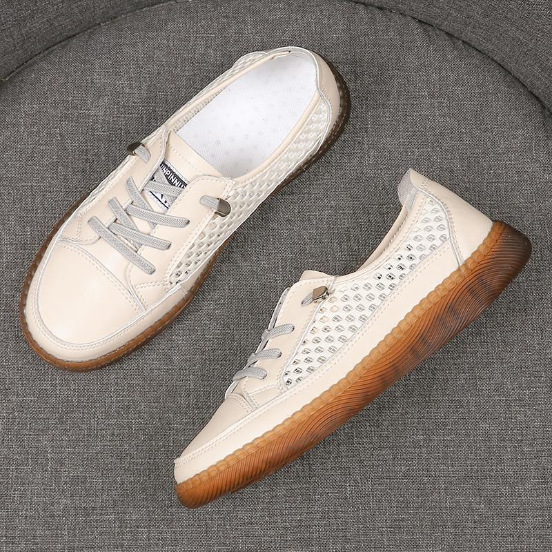 Fashion Genuine Leather Soft Sole Outdoor Summer Walking Vulcanized Shoes Women Jogging Sneakers Woman Flat Trainers Fitness Footwear