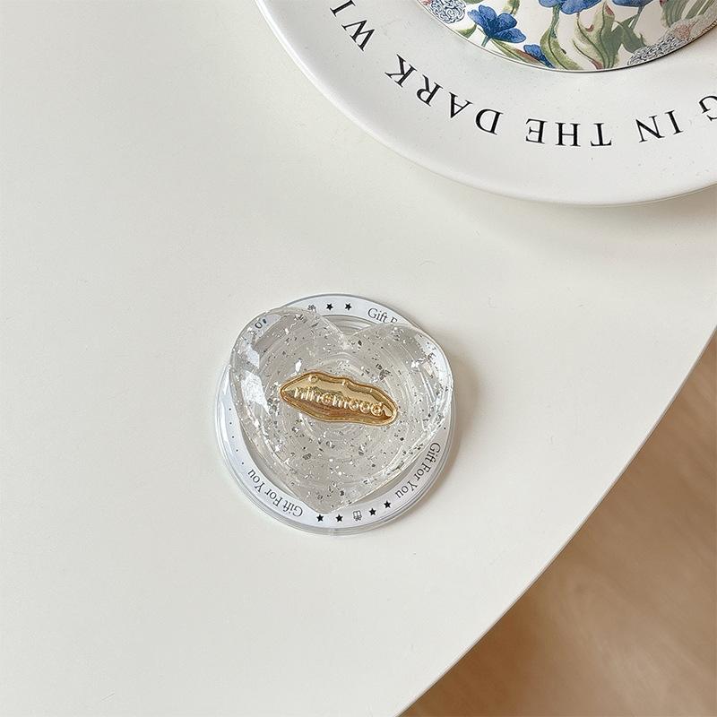 Transparent Solid Silver Foil Sequined Love Mobile Phone Airbag Bracket Telescopic Magnetic Magsafe Ring Grip Bracket