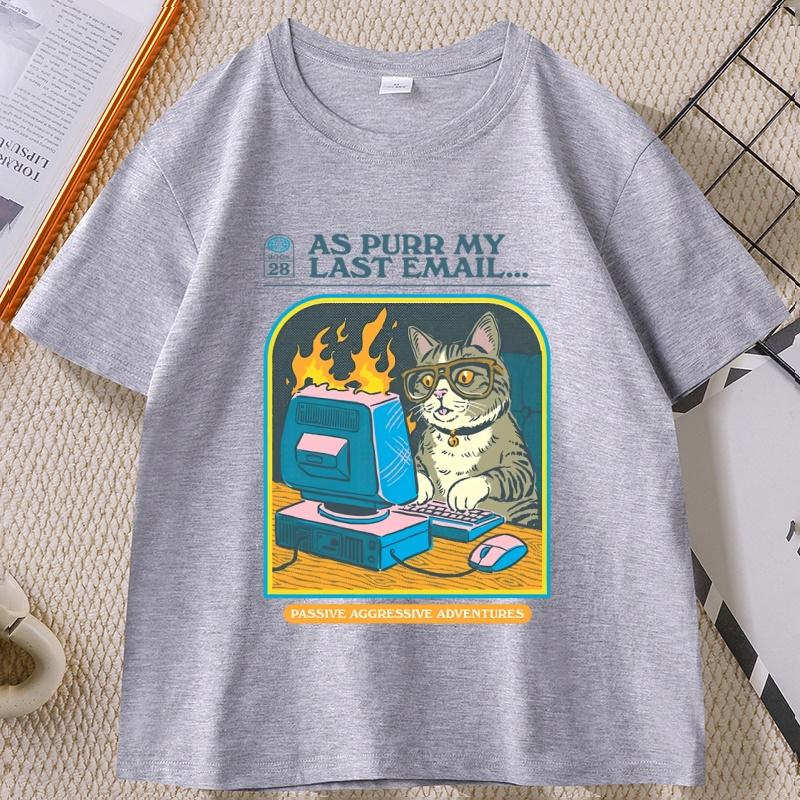Funny Cat Work Graphic Tshirts Casual Cotton Short Sleeve Round Neck T Shirt Streetwear Unisex Women Summer Comfortable Tees