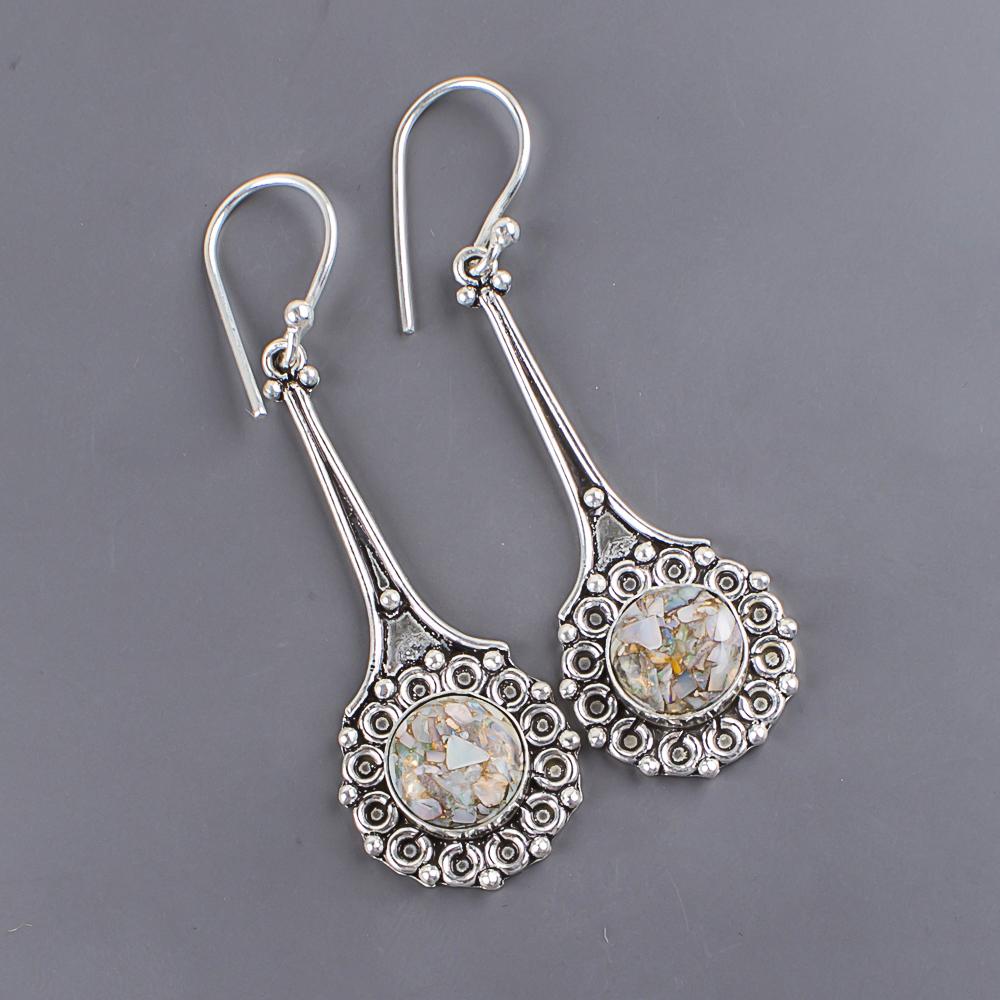 Ethiopian Opal Copper Turquoise Handmade Gemstone Earrings, 925 Solid Sterling Silver Earrings Antique Jewelry, Earrings For Engagement Gift