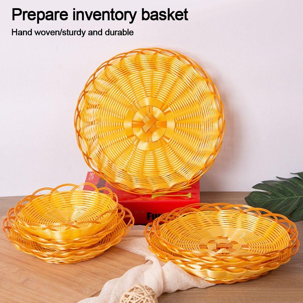 Gewebter Korb aus Rattanimitat Runde Obstschale Neu Lebensmittelaufbewahrung Frühstück Kuchen Snack