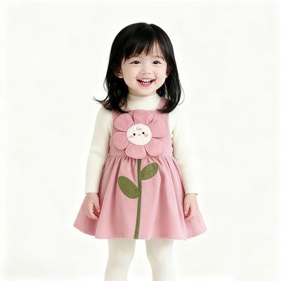 2025 Herbst Mädchen Blumenbesticktes Cartoon Trägerkleid - Koreanischer Stil