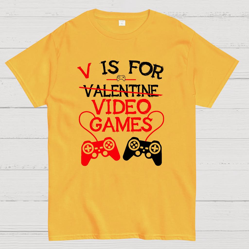 V Is For Video Games Funny Valentines Day Gamer Boy Men Gift Nerd T-Shirt