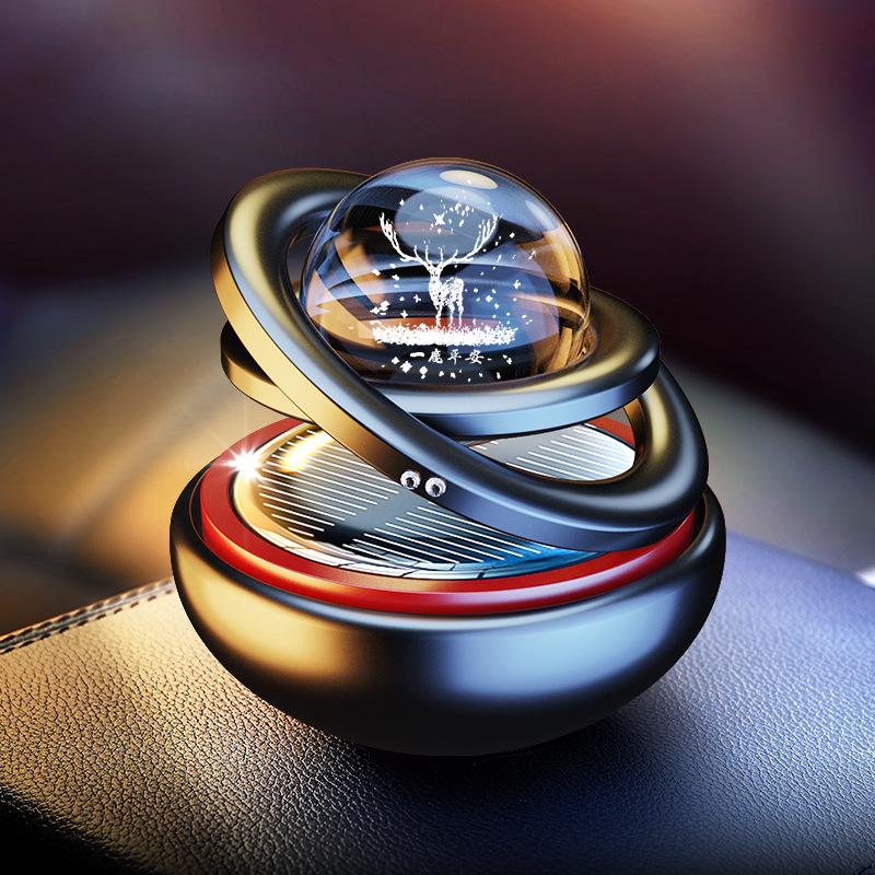 Solar-Powered Rotating Car Air Freshener with Aluminum Alloy and Aromatherapy Scent