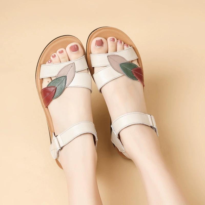 

Women s Mother Ladies Female Genuine Leather Sandals Shoes Platform Summer Cool Beach Soft Waterproof Leaf Non Slip 35 чорний