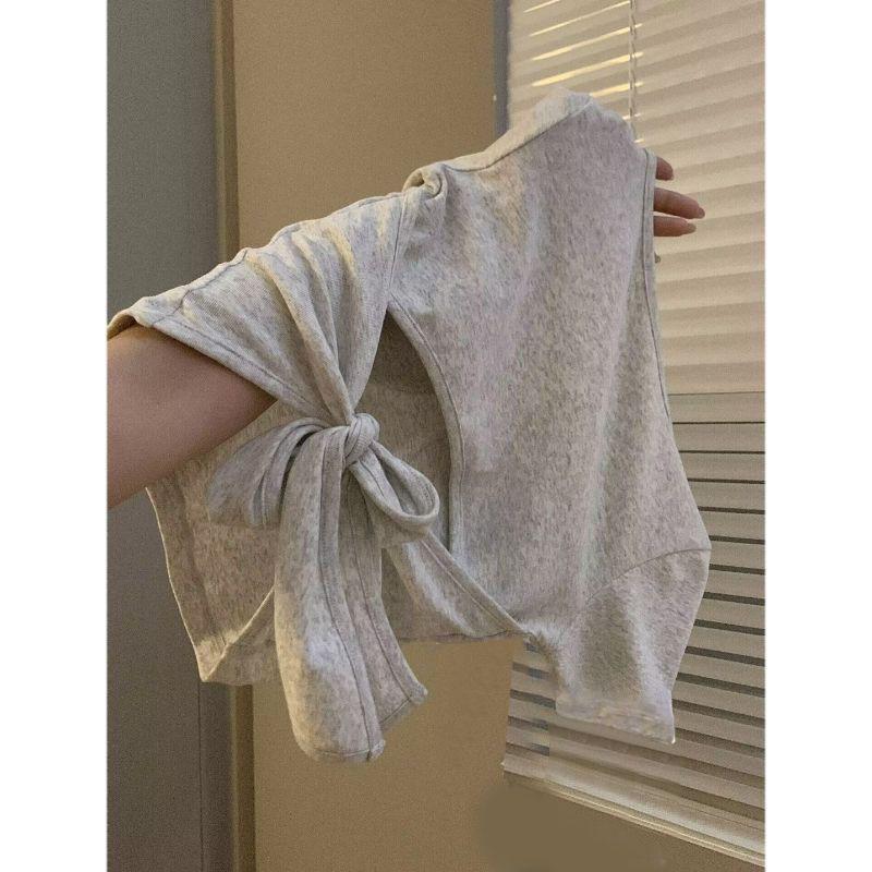 

Backless V-Neck Chest Pad Short-Sleeved White Gray Top for Women - New Sweet Spring Design Small (60-80 jin) сірий колір