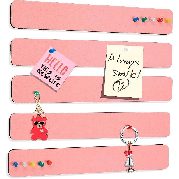 Felt Pin Board Bar Strips Bulletin Board for Bedrooms Offices Home Wall Decoration, Notice Board Self Adhesive Cork Board with 35 Push P for Paste