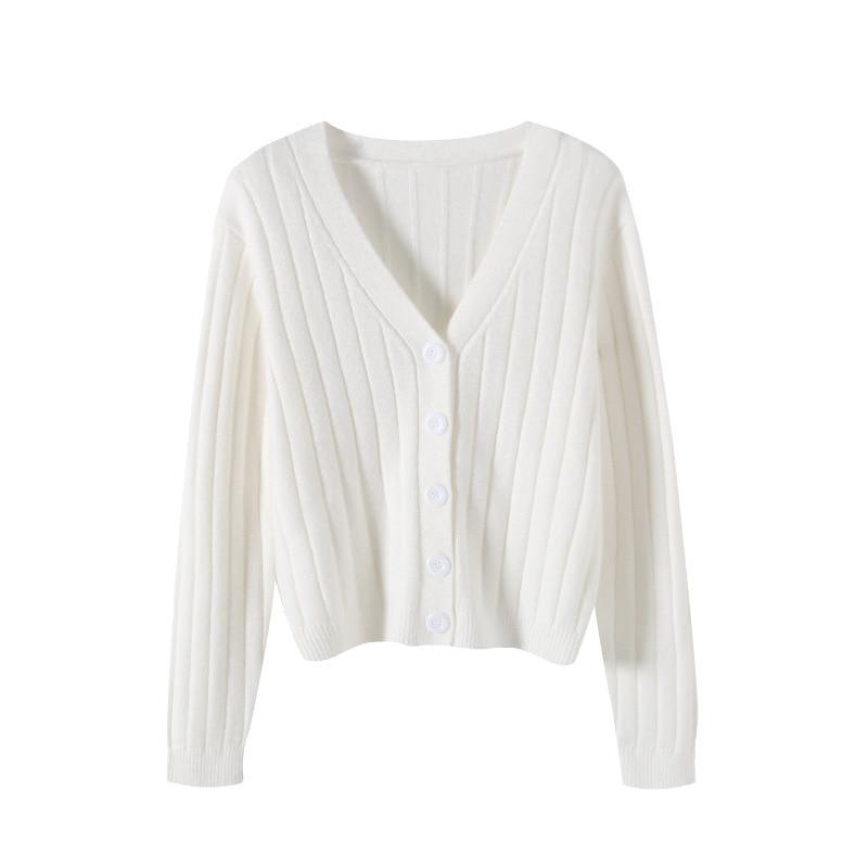 Cappotto lavorato a maglia Moda Solido allentato Maglione a maniche lunghe Autunno Inverno Maglioni con scollo a V Donna Cardigan con bottoni sottili Top Donna 28566