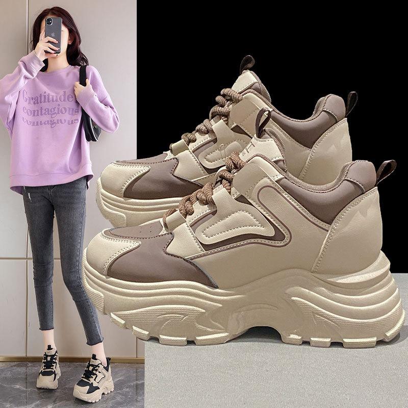 Small Height Sports Shoes Women's New Spring Thick Sole Inner Height Increase Dad Shoes Women's Versatile
