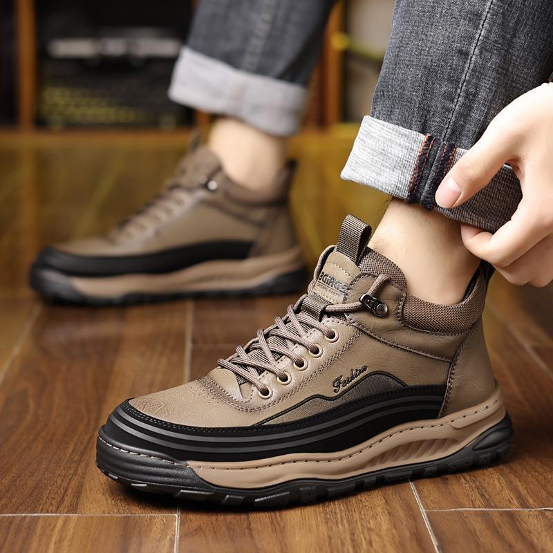 Fashion 2024New Fashion Men Casual Flat Designer Walking Shoe Outdoor Antiskid Platform Sneakes Genuine Leather Lace Up Vulcanized Shoes