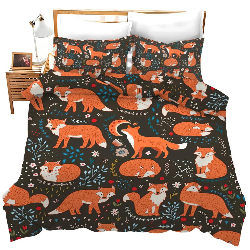 Fox Duvet Cover Set Animal Fox Bedding Set Full Size Cute Animal Pattern Printed Comforter Cover Sets For Kids Teenagers Adults