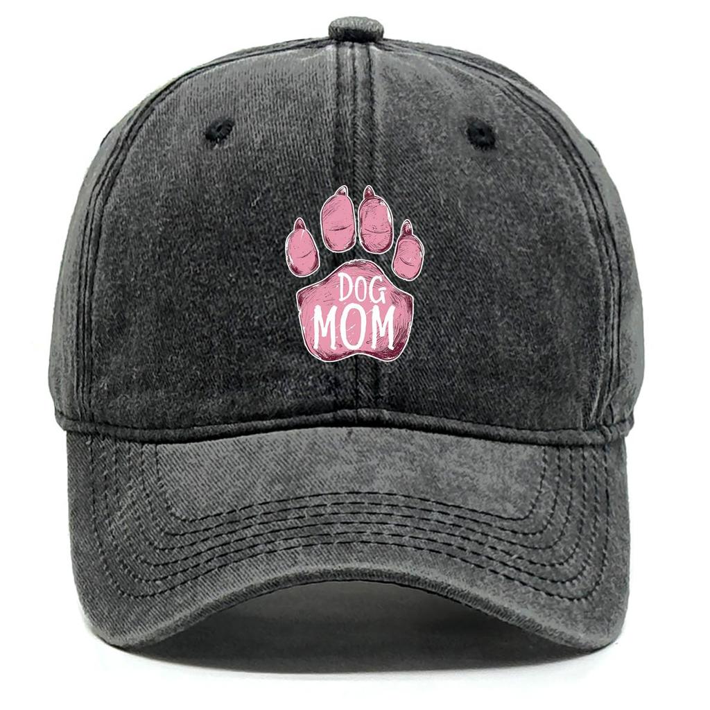 DOG MOM" Paw Print Snapback Baseball Cap, Mother's Day Flat Cap Cozy Breathable Retro Adjustable Strap Adjustable Sun Hat