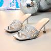 2026 Summer Women's Stiletto Square Toe High-heeled Slides - European and American Hollow Design Sandals