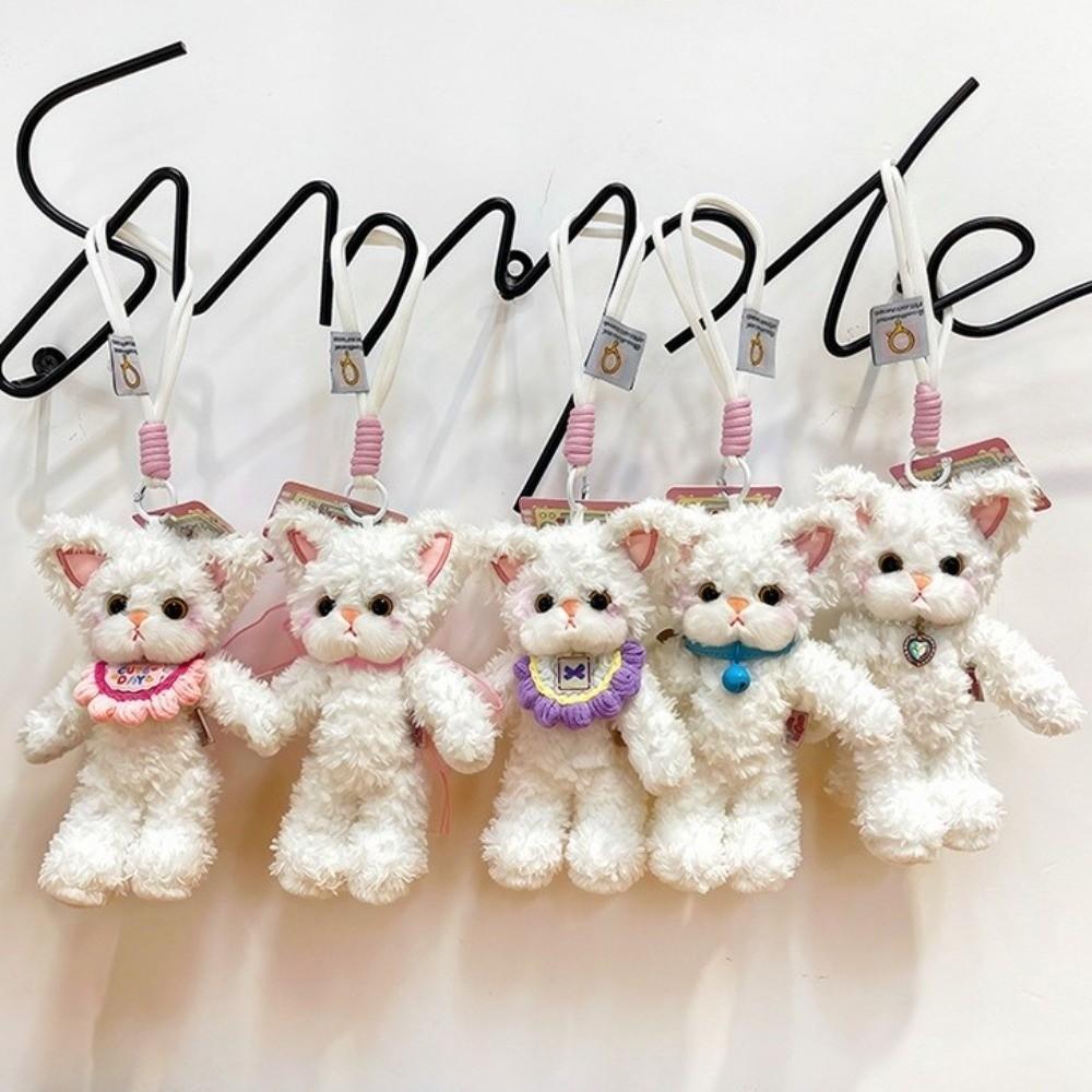 Curly German Cat Stuffed Bag Charm Soft Fluffy Ornament Cute Cat Plush Keychain Girls