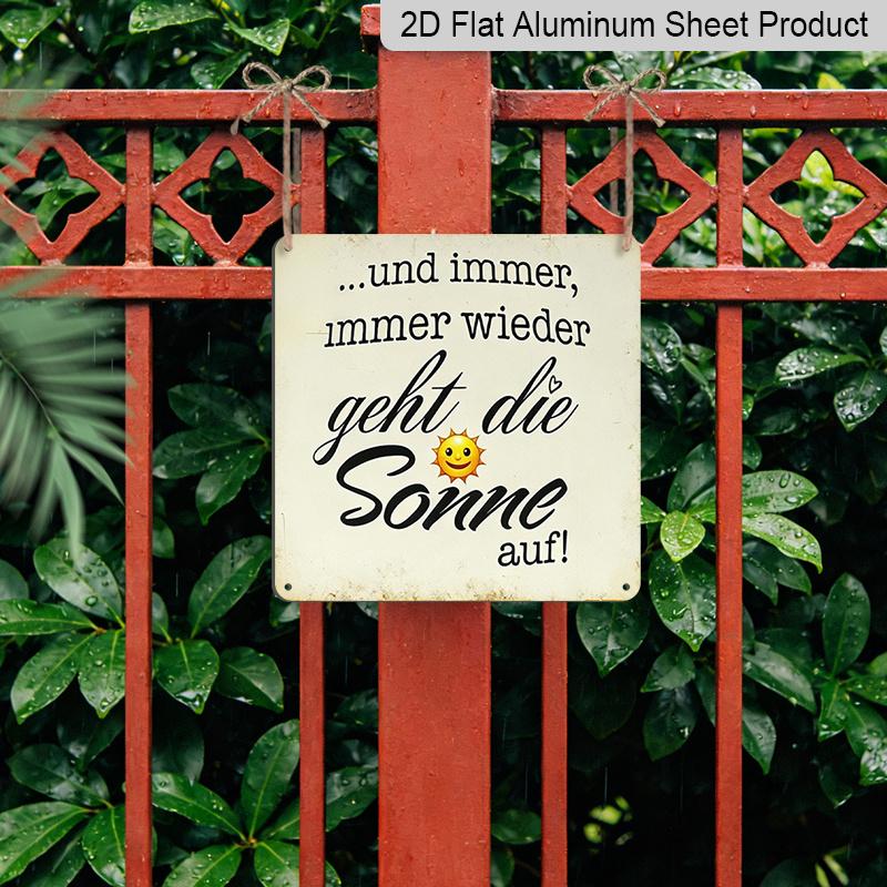 2D Flat, 1pc Retro Metal Tin Sign, The Sun Always Rises Inspirational German Quote Sign, Vintage Aluminium Wall Art, Rustic Decorative Plaque for