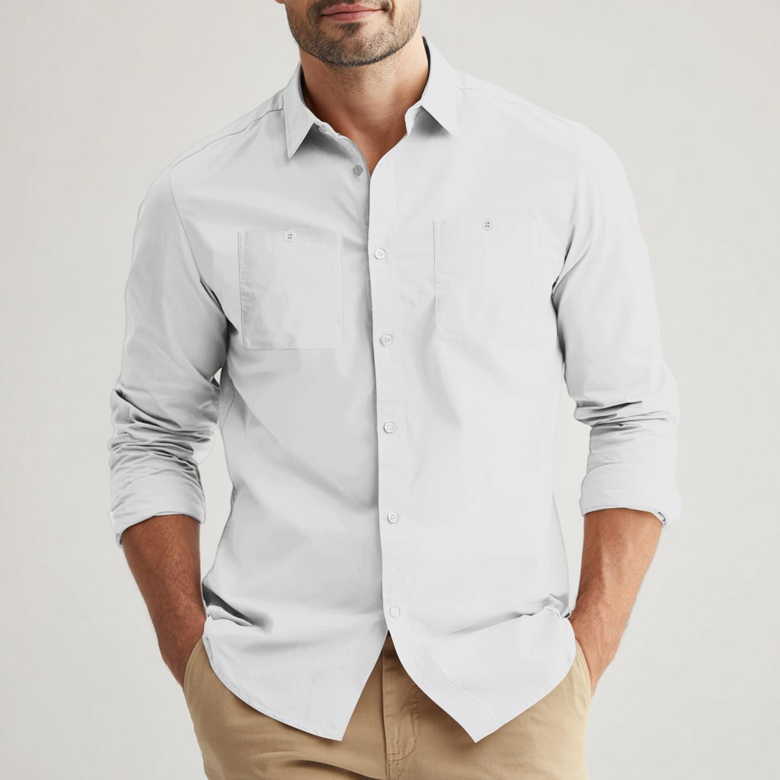 

Мужская свободная классическая рубашка с лацканами и несколькими карманами, промышленная рабочая рубашка-топ XL белый