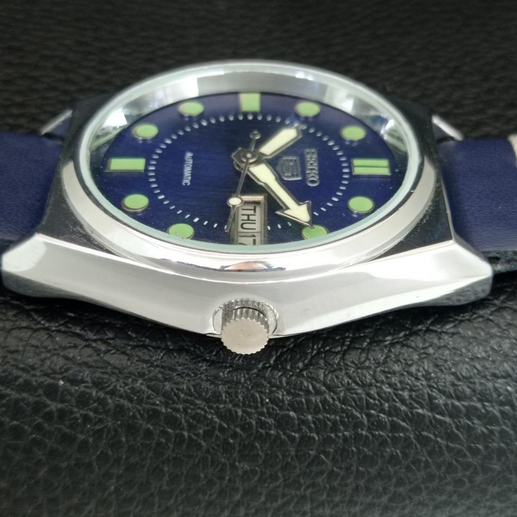 VINTAGE REFURBISHED SEIKO 5 AUTOMATIC 6309A JAPAN MENS BLUE DIAL WATCH a444461-1
