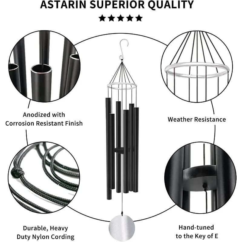 Wind Chimes Outdoor Deep Tone, 36-inch Large Wind Chimes,Memorial Wind Chimes with 6 Aluminum Tubes Sympathy for Mom Dad,Black