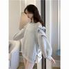 Plus Size Off-Shoulder Gray Sweatshirt for Women - Long Sleeve, Thin, Mid-Length, Spring/Autumn.