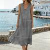 Women’s U Neck Sleeveless Pocket Split Hem Tank Dress Cotton Linen Casual Loose Fit Midi Dress with Striped Print