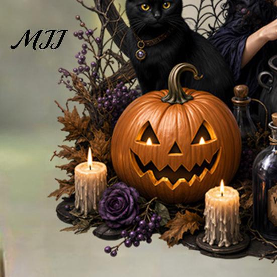 Witch Black Cat Pumpkin Skull Decals Halloween Witch/Black Glass Stickers, Double-sided PVC Waterproof Window Clings, Removable Static Holiday