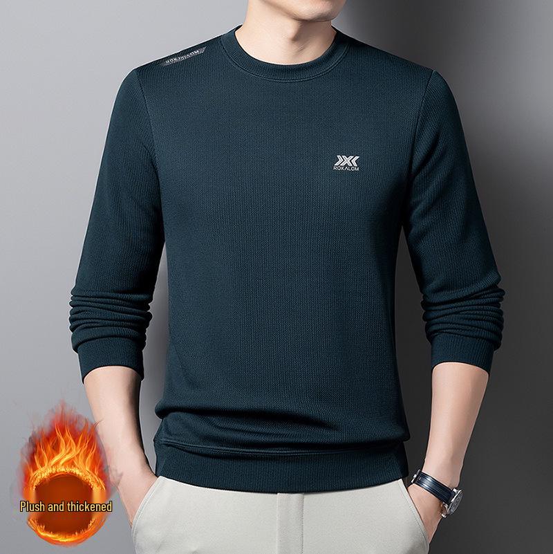 Men s Round Neck Plus Velvet Hoodie: Thick, Warm, Casual Top for Autumn and Winter XXL