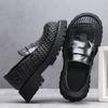Summer New Hollow Leather Shoes Men's Breathable Woven Leather Business Platform Casual Shoes One Pedal