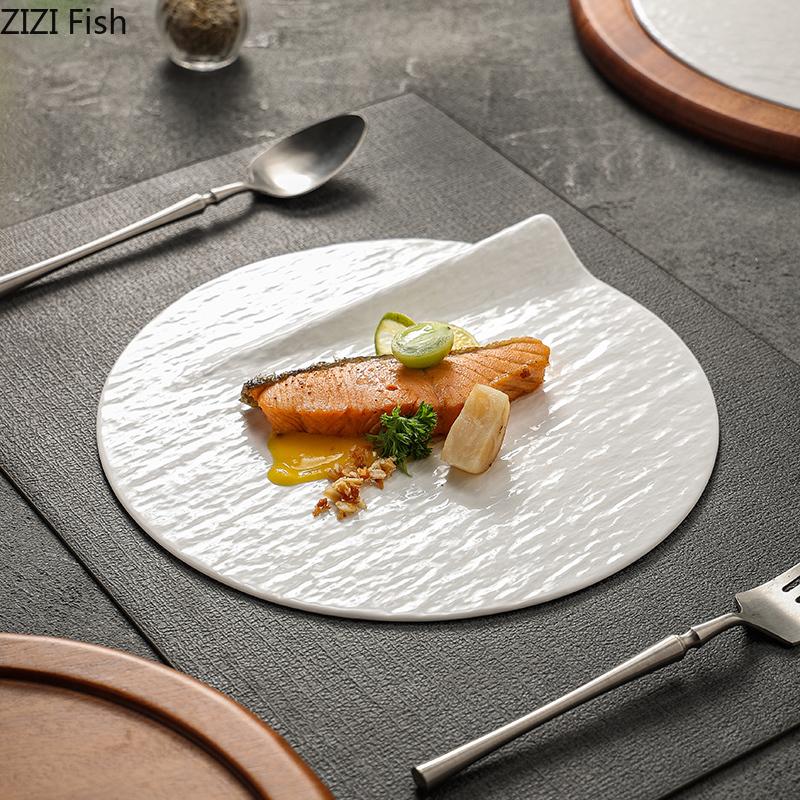 BR11inch White Ceramic Plate Creative Dining Plate Chinese Artistic Conception Dish Arrangement Hotel Restaurant Ceramic TablewareEY