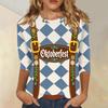Damen Lässiges Dreiviertelarm Oktoberfest-Print Rundhals Karomuster Oberteil mit Blumen-Träger-Design für Festival-Kleidung