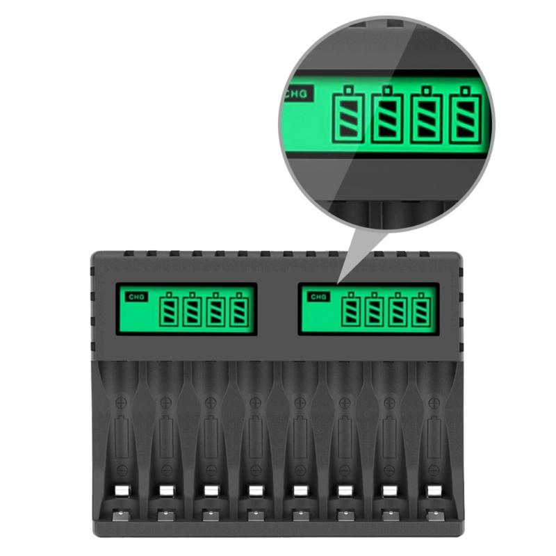 Battery Charger Intelligent Lcd Indicator Short Circuit Protection for AA/AAA Rechargeable Battery Charger 8 Slot