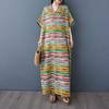 Ladies' V-neck Vintage Long Skirt Cotton Linen Dress