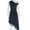 Spring and Autumn European and American Women's Fashion Solid Color Dress with Slanted Collar, One Shoulder Exposed, Sleeveless, Irregular Skirt