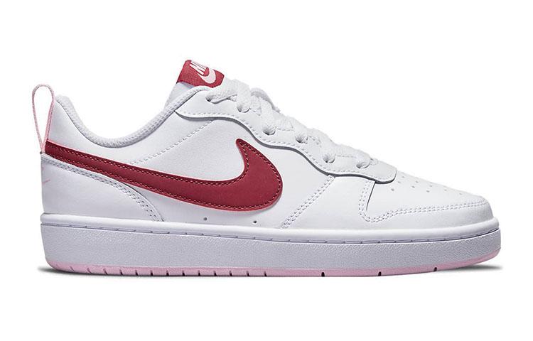 Nike Court Borough 2 Low 2 Leder Freizeit Abriebfest Unterstützung Niedrig geschnitten Kinder Skateschuhe Weiß Rot Rosa BQ5448-120