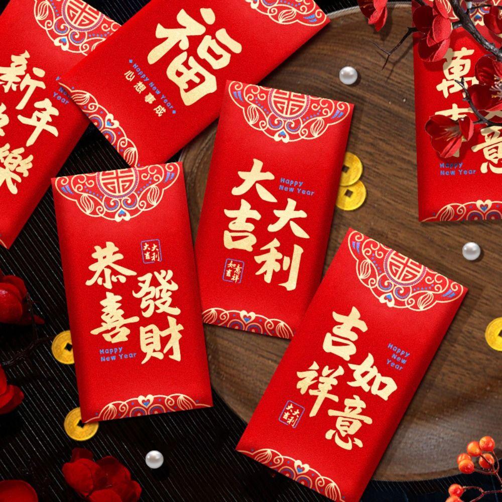 6pcs Traditional 2025 Snake Year Red Packets Hongbao Lucky Money Bag  Bonus