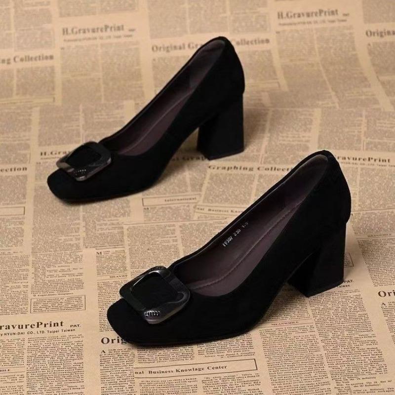 New fashionable outer wear square head shallow mouth comfortable versatile high heels autumn retro temperament single shoes women