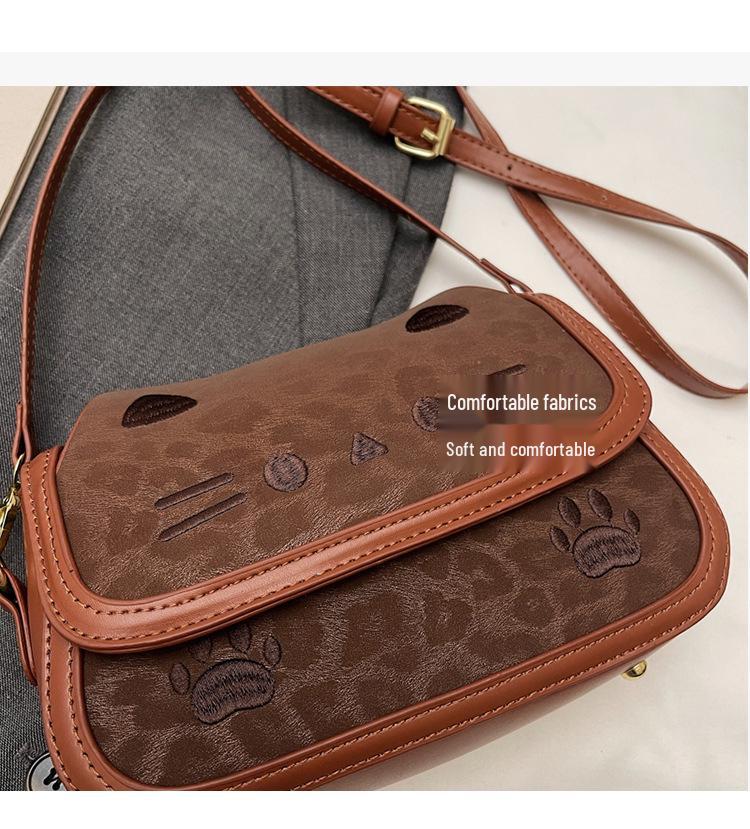 Korean Style Cartoon Kitten Crossbody Bag - Cute Retro Matte Shoulder Bag for Girls and Students