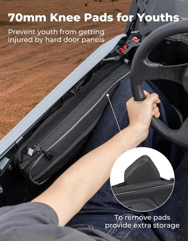 KEMIMOTO UTV Lower Door Bags 1680D Storage Bag with 70mm Knee Pads Compatible with Polaris RZR 200 2022-2025 with Stock Doors