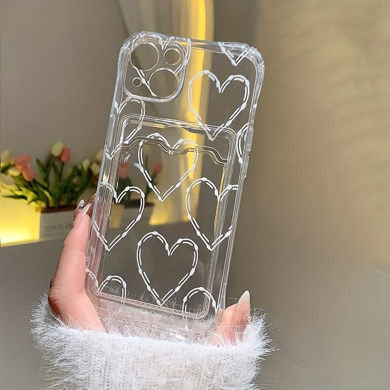 For iPhone 16 15 Pro Max Case White Big Love Heart Clear Phone Cases For iPhone 14 13 12 11 XS XR 7 8 Plus Wallet Card Bag Cover